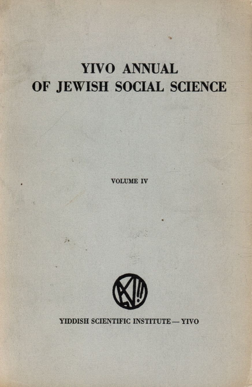 Image for YIVO Annual of Jewish Social Science: Volume IV