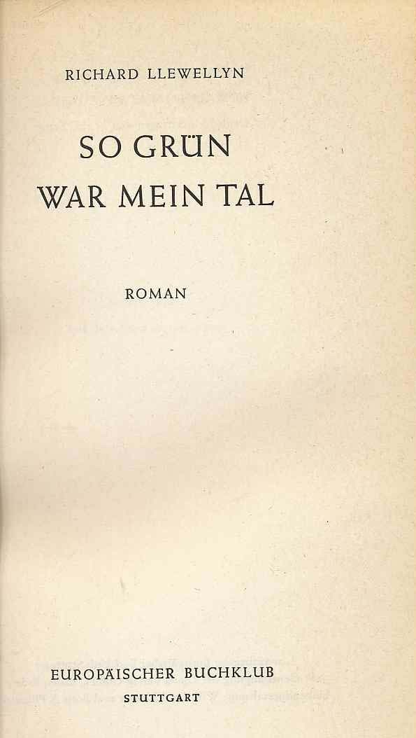 Image for So Grun War Mein Tal: How Green Was My Valley