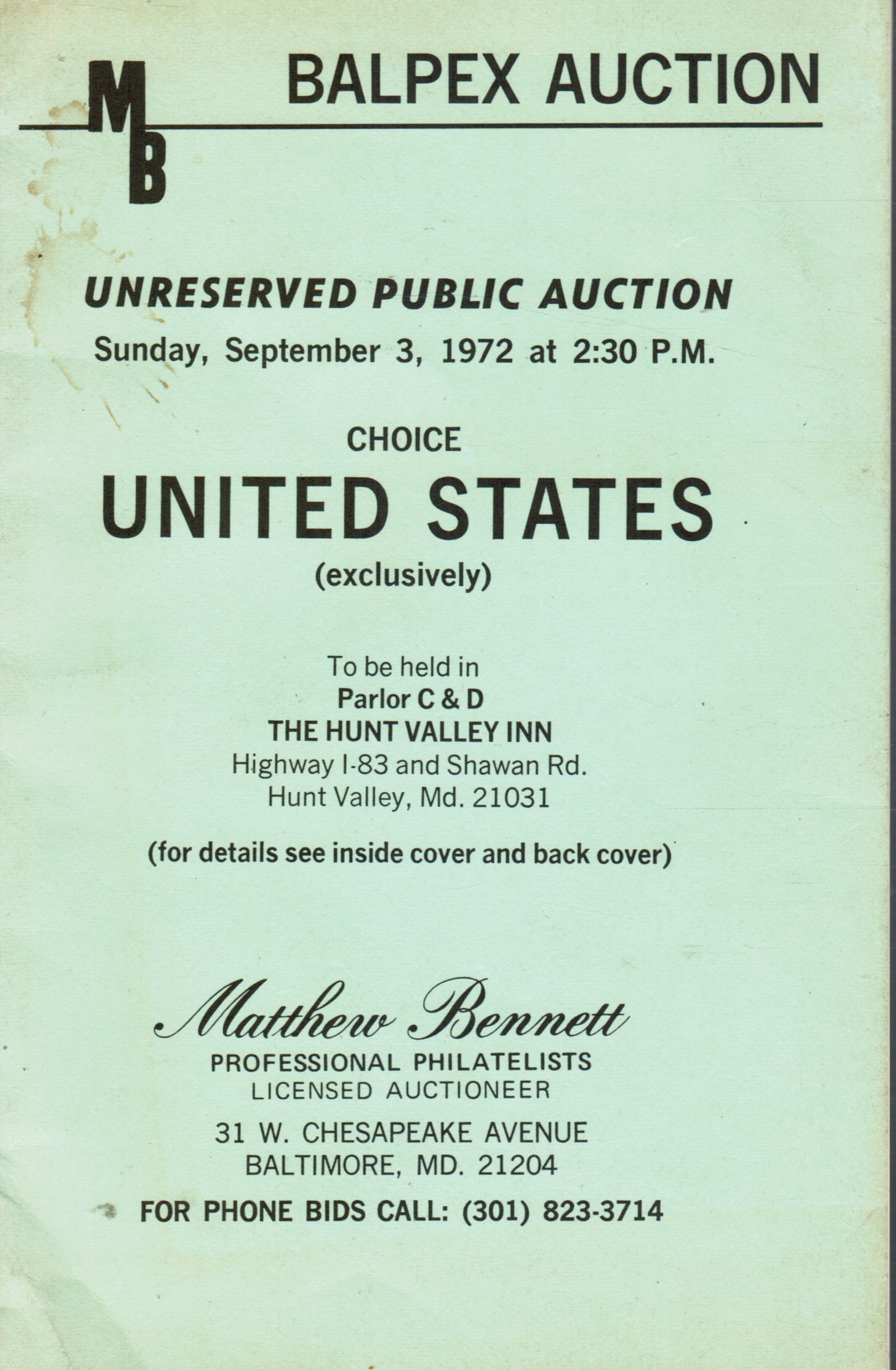 Image for Balpex Auction: September 3, 1972