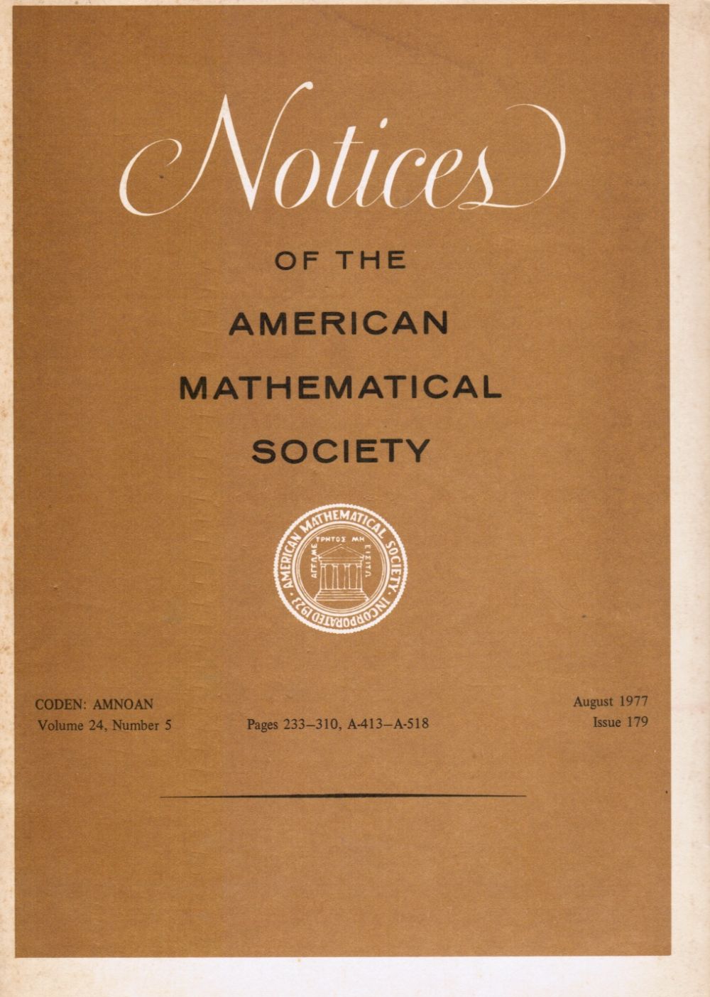 Image for Notices of the American Mathematical Society: Volume 24, Number 5, August 1977