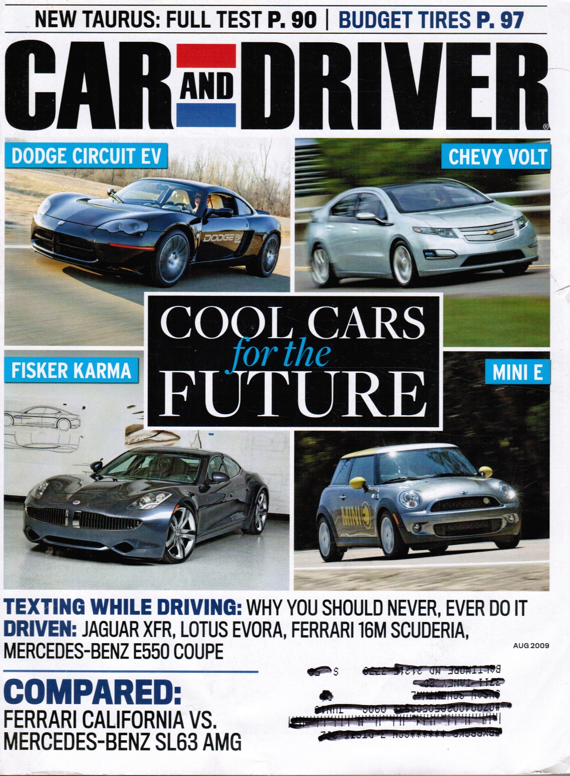 Image for Car and Driver Magazine August 2009: Cool Cars for the Future