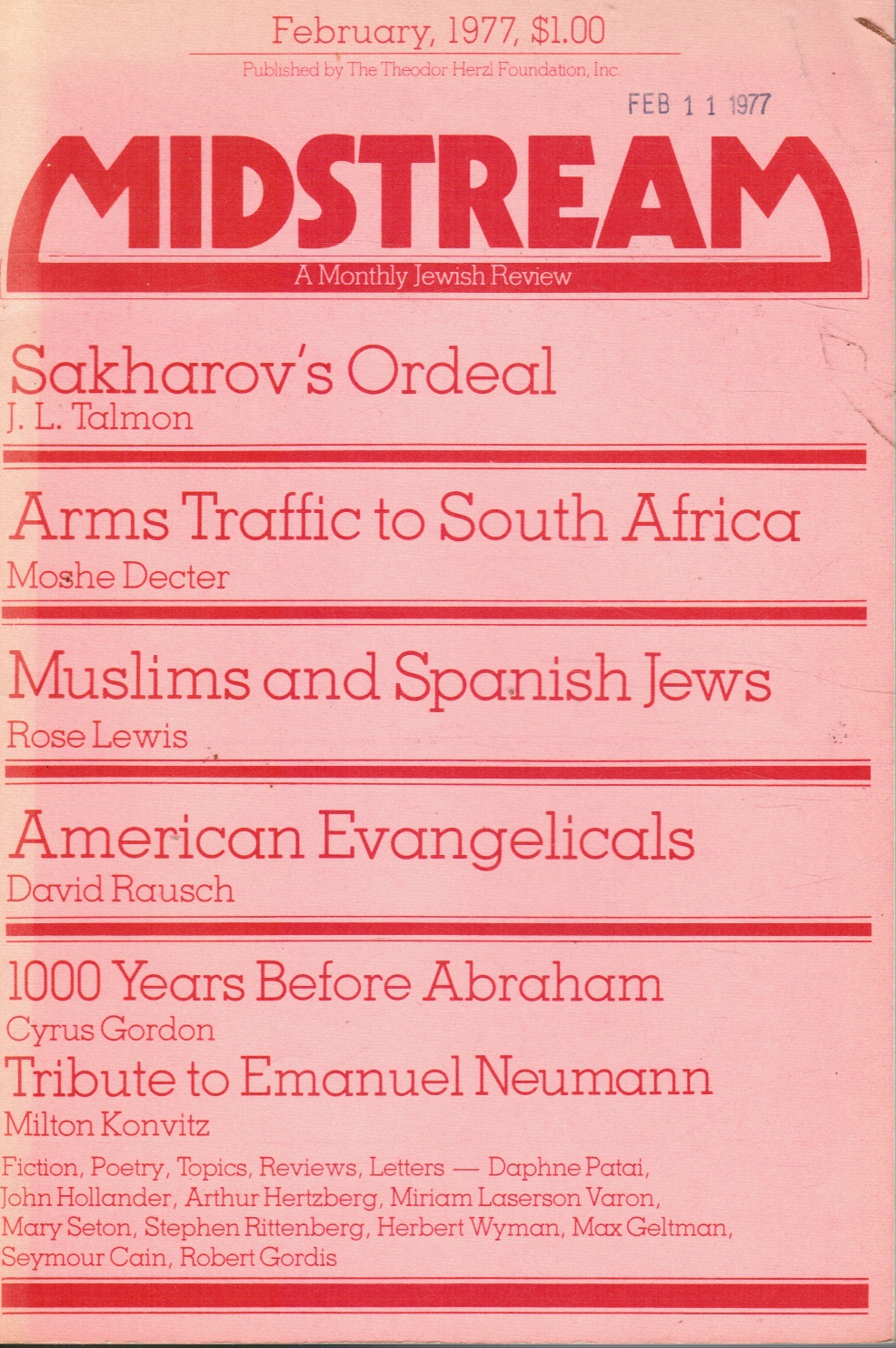 Image for Midstream: a Monthly Jewish Review - February 1977 Muslims and Spanish Jews (Feature)