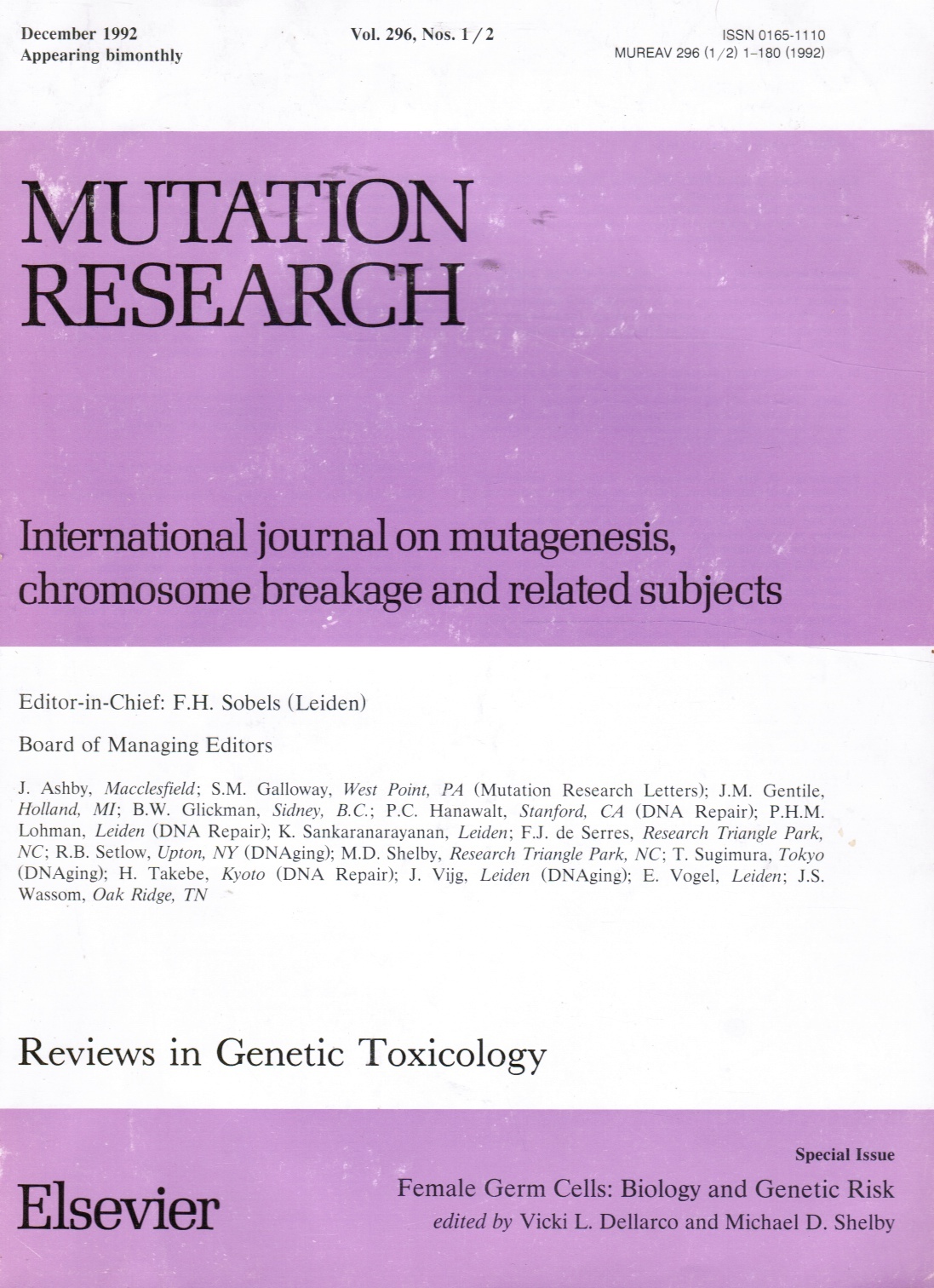 Image for Mutation Research Vol 296, Nos 1/2